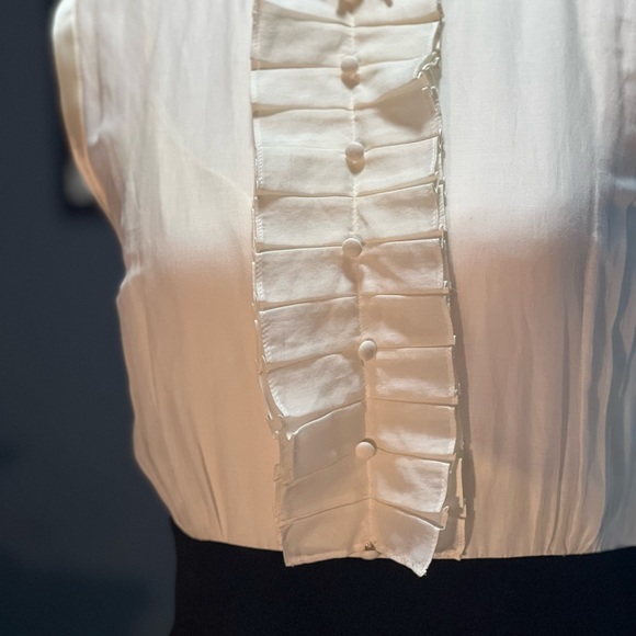 BCBG Max Azaria cream and black silk blend dress. Ruffled with buttons - Picture 6 of 7